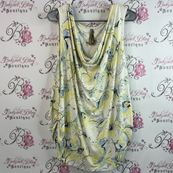 Be true to you tank top flowy Chic Floral Cowl Neck Blouse - Yellow and Blue - Picture 1 of 13
